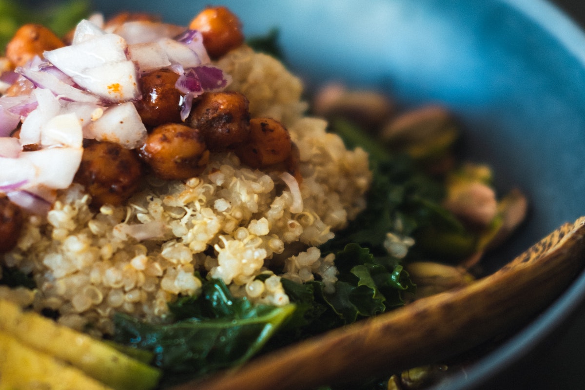 Quinoa with greens and chickpeas.