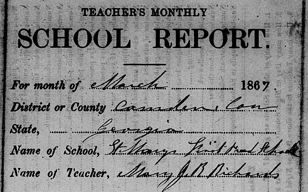 A teacher's monthly school report from teacher Mary Jane Richards.