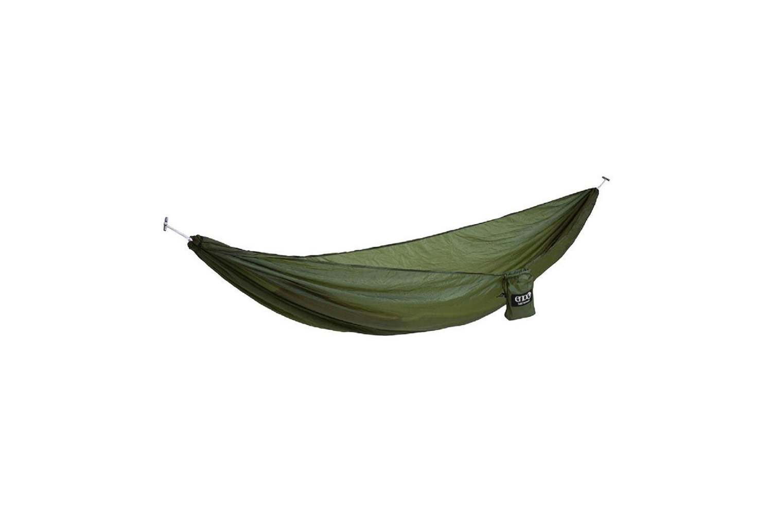 A green Eagles Nest Outfitters Sub6 Hammock on a white background.