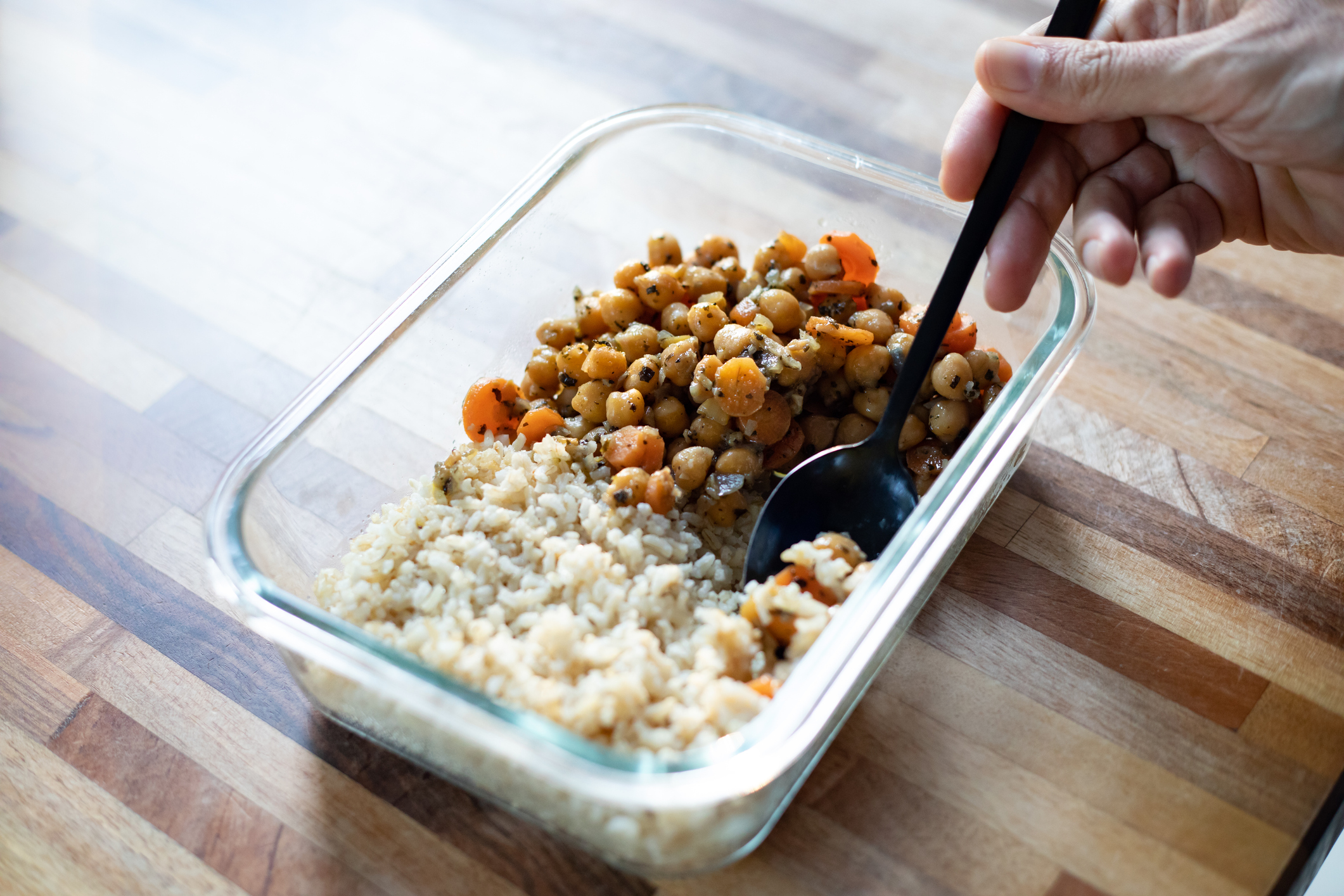 Chickpea stew and rice pilaf, vegan food.