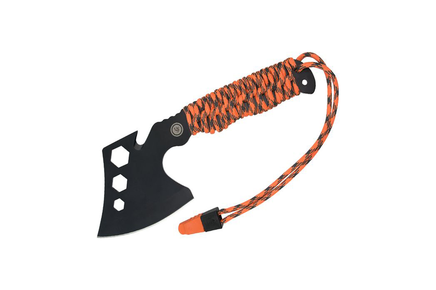 A black UST Parahatchet Pro with orange paracord handle, on a white background.