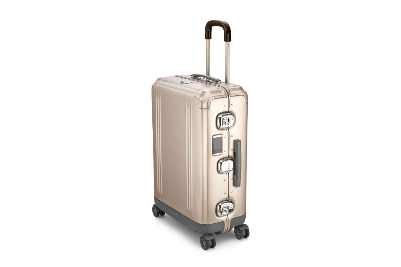 A Zero Halliburton Pursuit Aluminum Medium Travel Case in bronze on a white background.