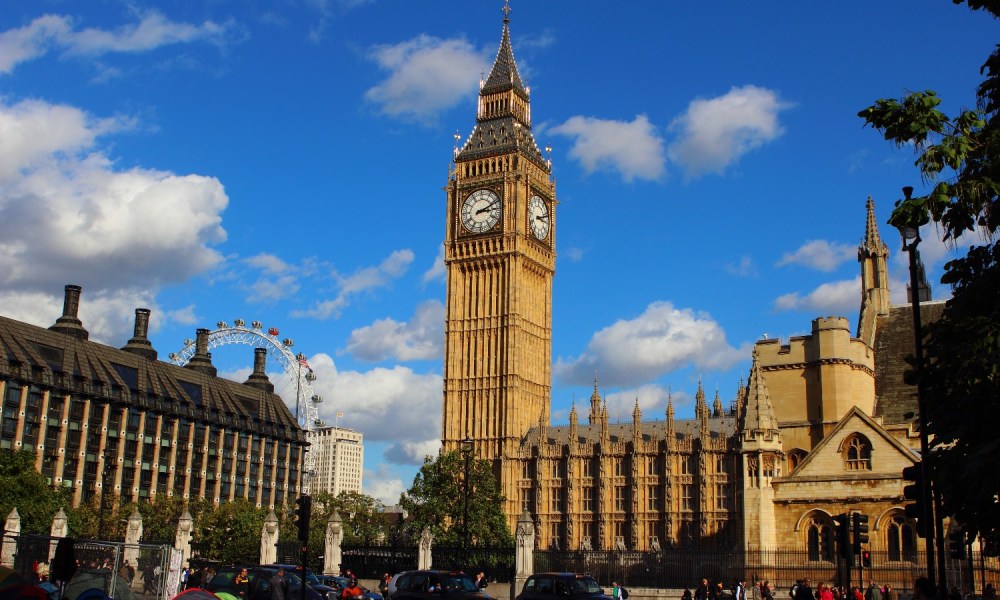 Big Ben, the U.K. Parliament, and the London Eye in London, England, U.K.