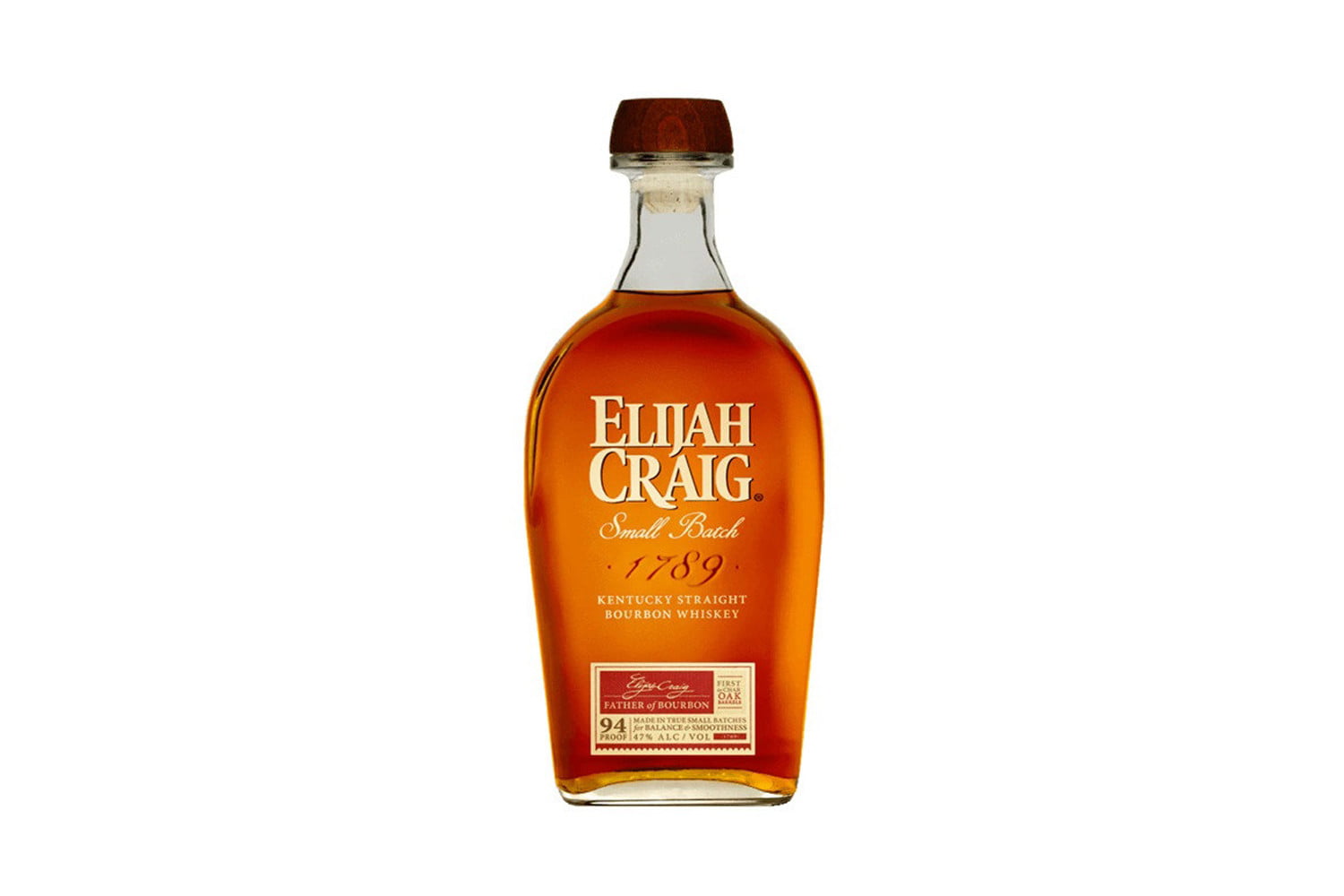 A bottle of Elijah Craig bourbon whiskey.