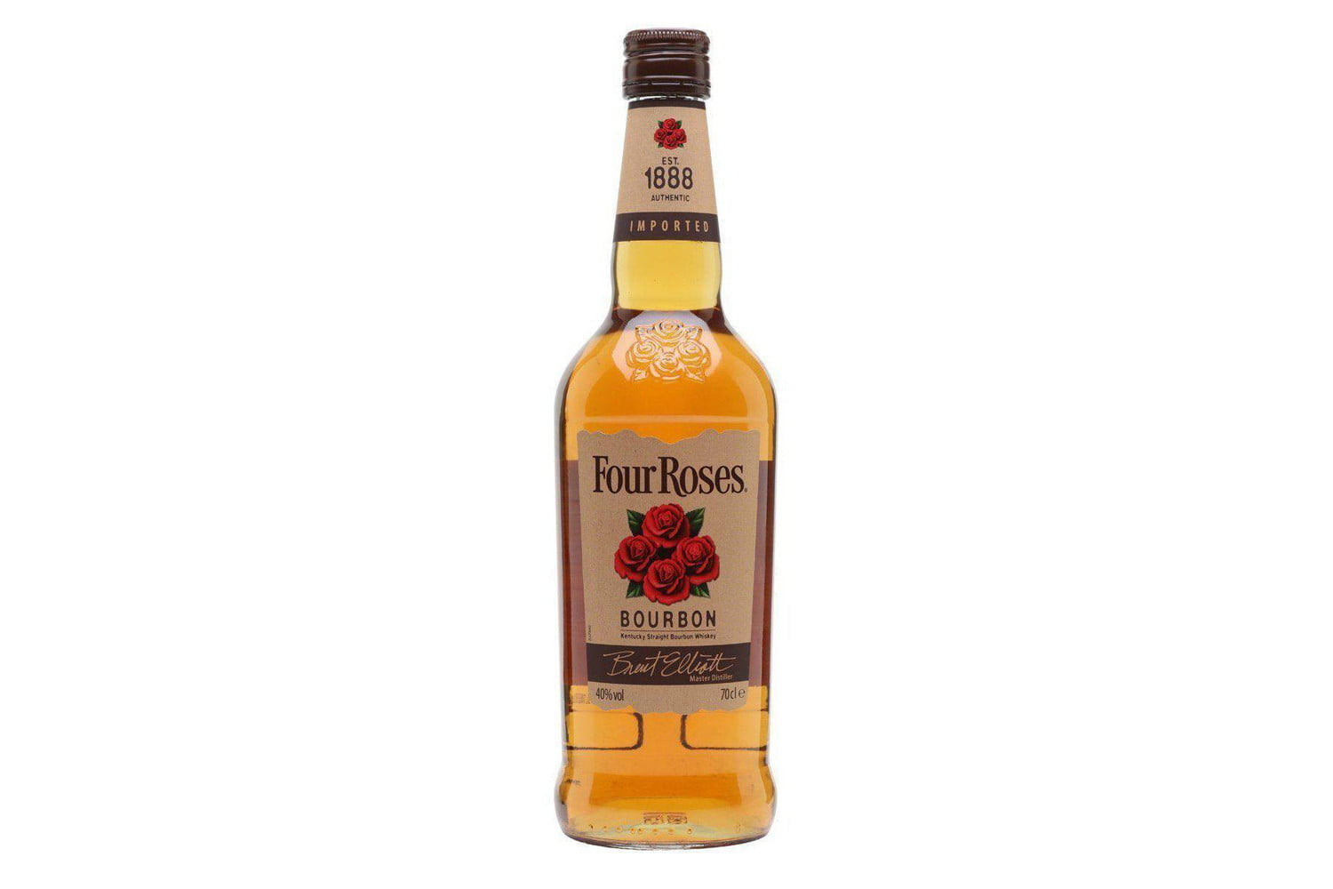 A bottle of Four Roses Yellow Label whiskey.