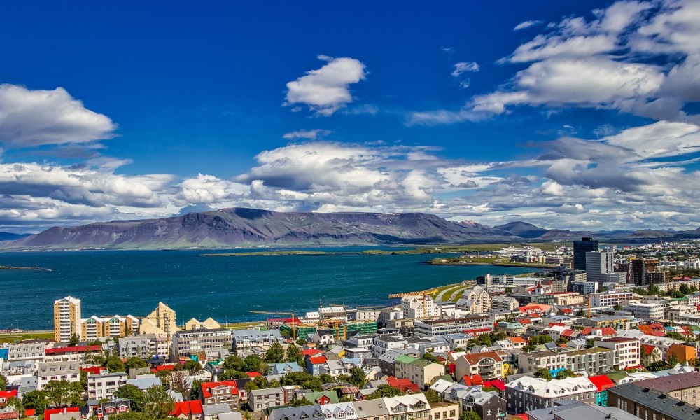 An aerial view of Reykjavik, Iceland, during the summer season.