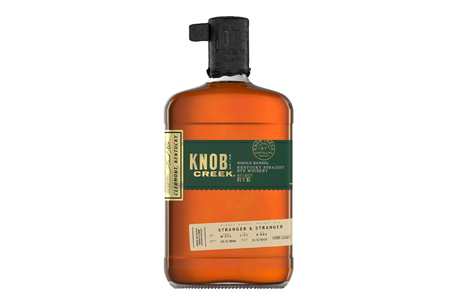 A bottle of Knob Creek Rye whiskey.