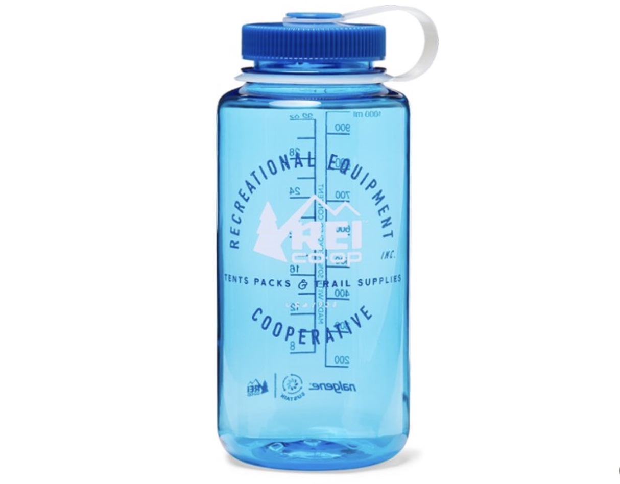 This is a blue REI water bottle on a white background.