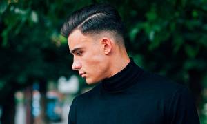 Drop fade hairstyle.