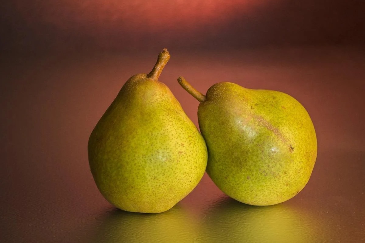 Pears on a board.