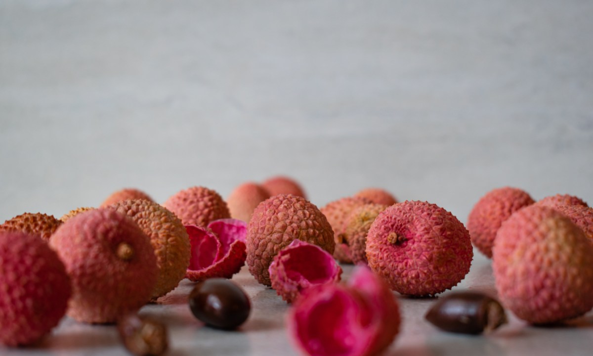 lychee with gray background.