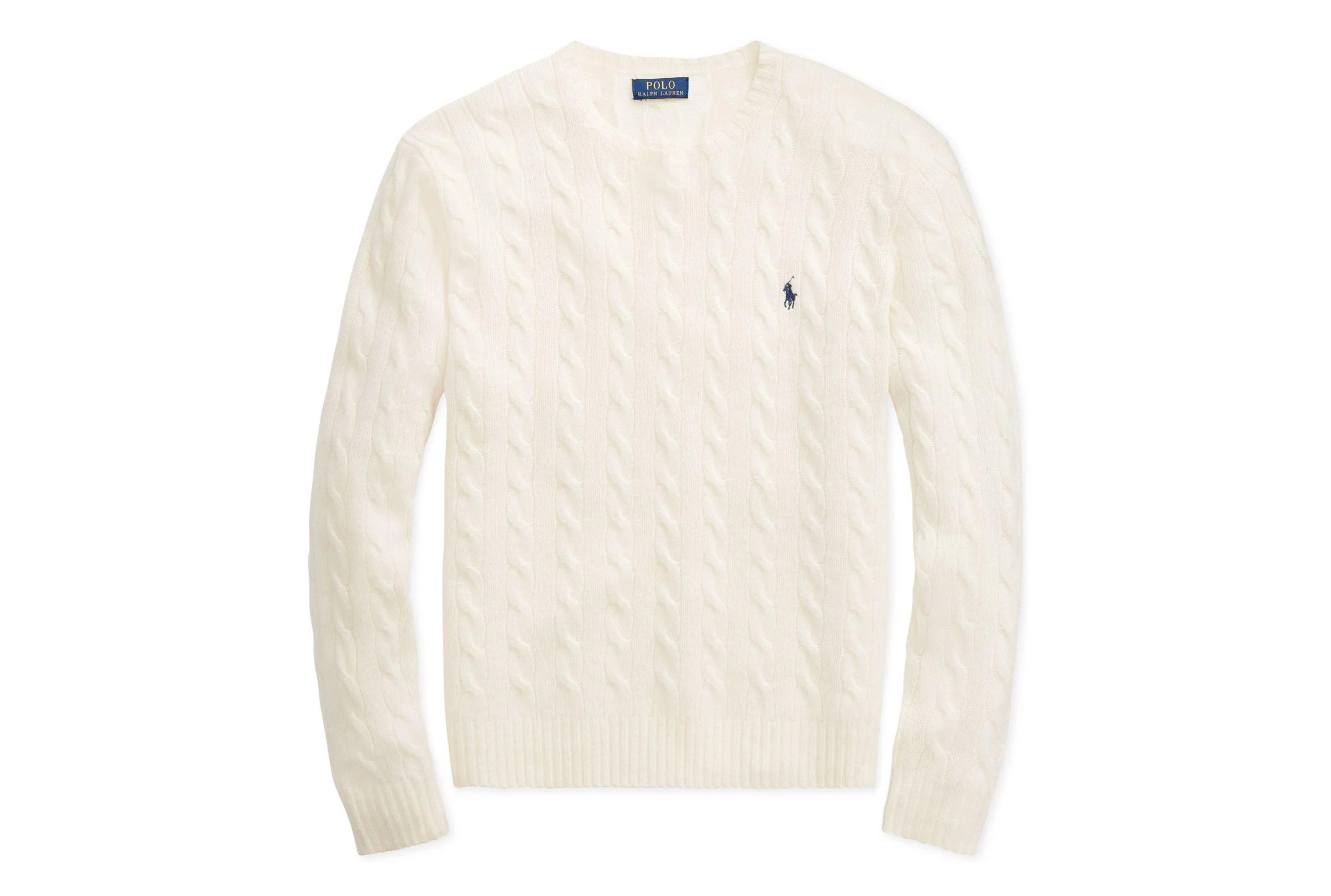 White cable knit wool sweater from Polo.