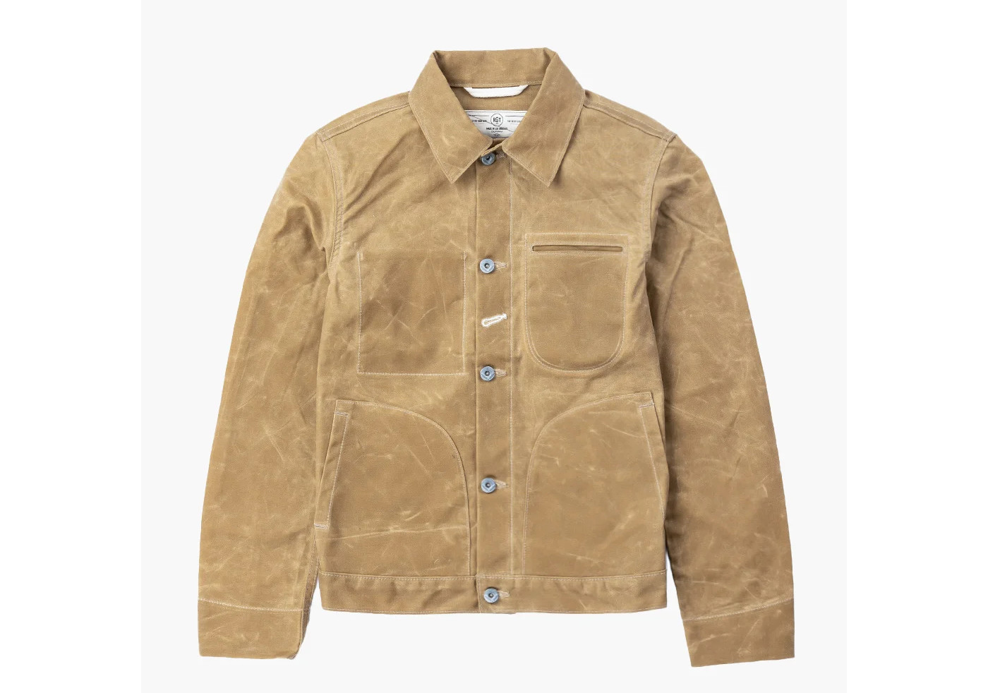 A tan waxed cotton jacket from Rouge Territory