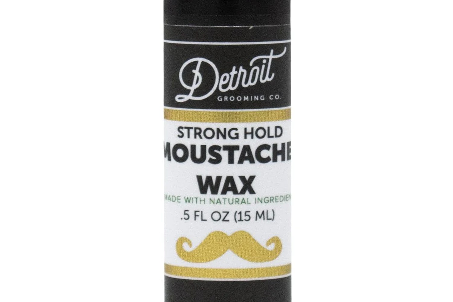 A tube of Detroit Grooming Co. Strong Hold Moustache Wax .15 oz Pocket Tube.