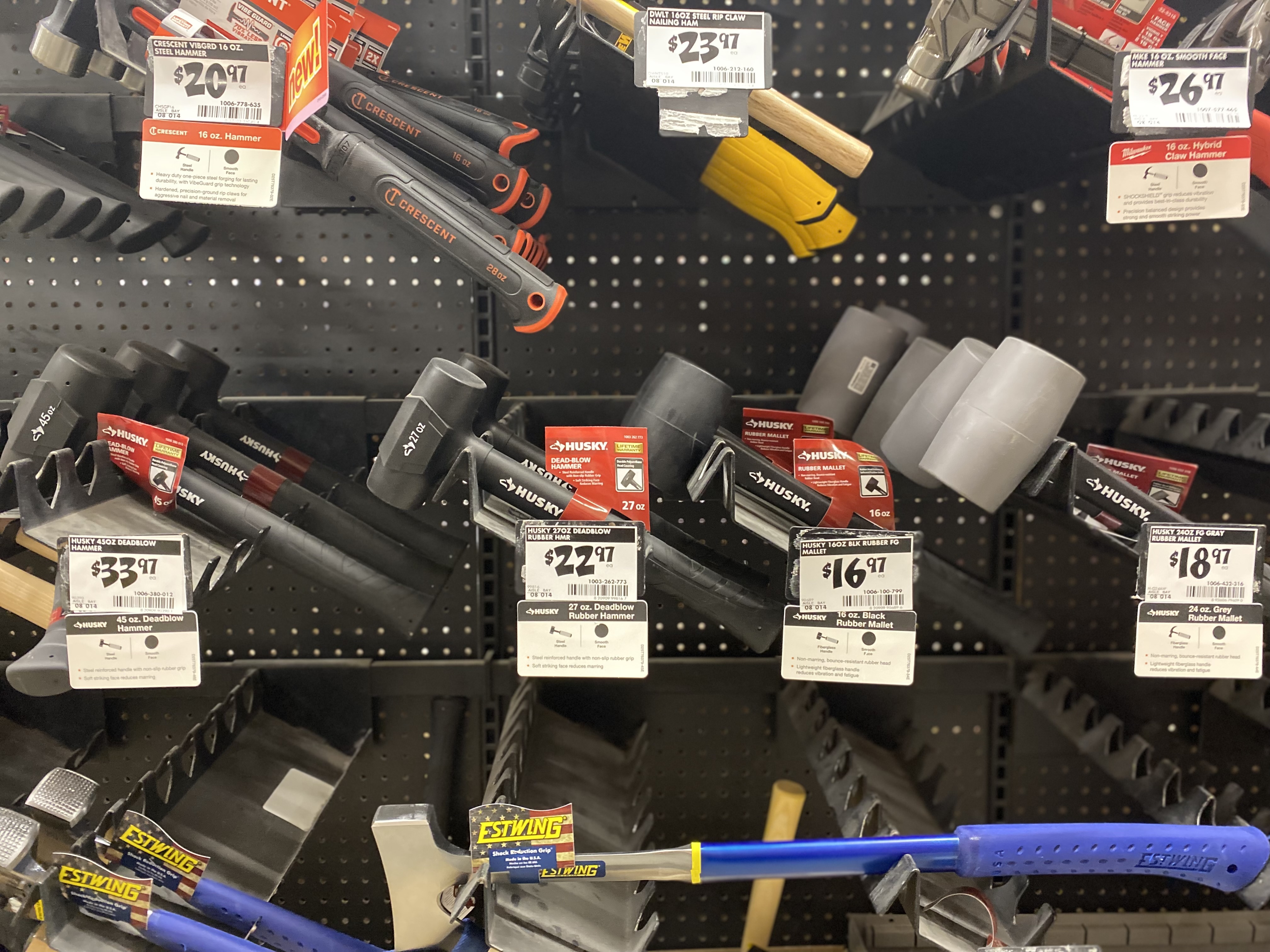 Rows of rubber mallets