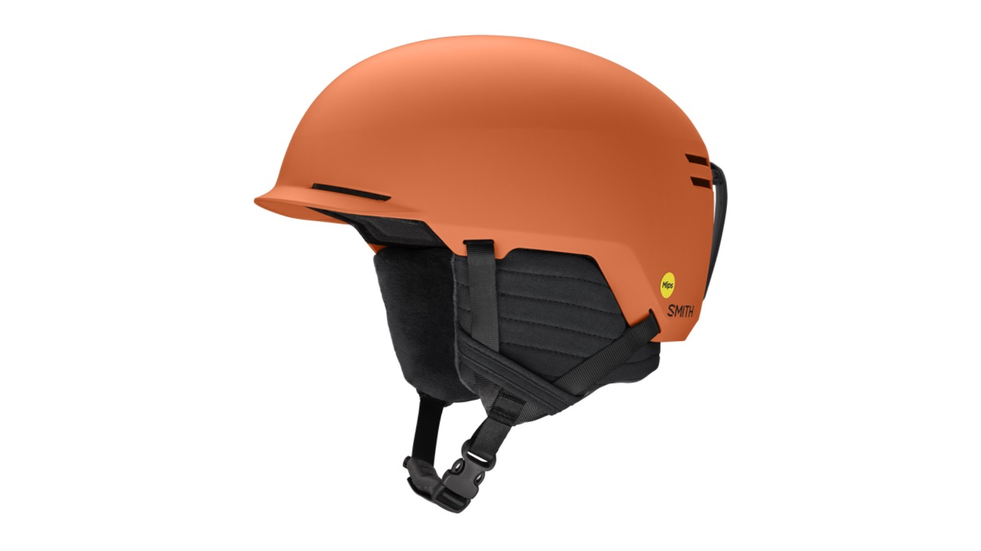 An orange Smith Scout Helmet on a white background.