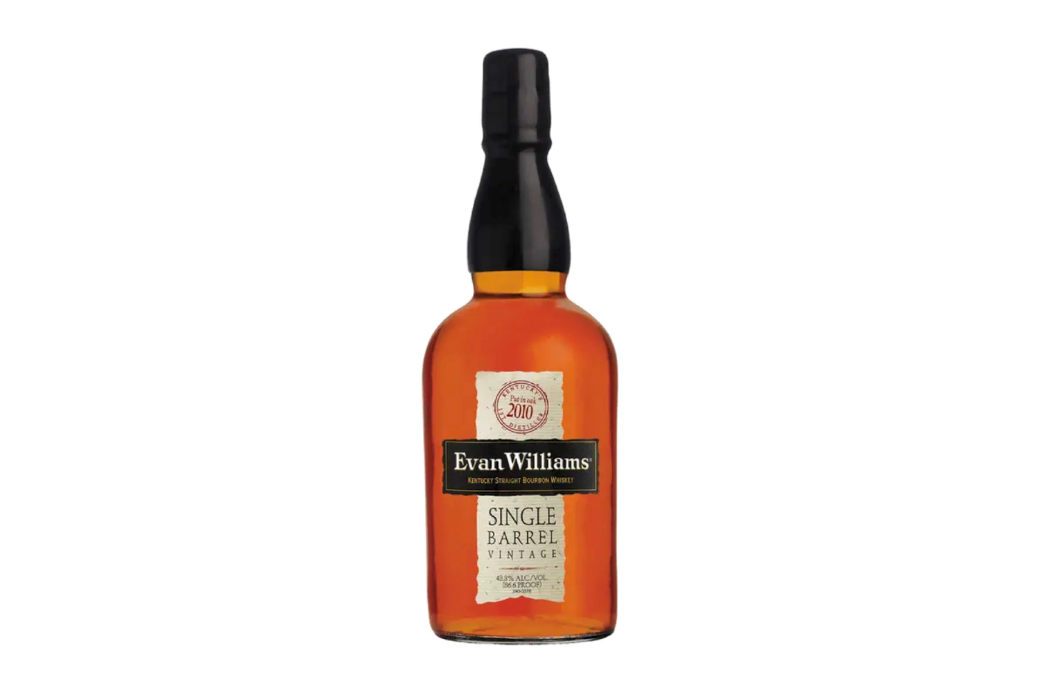 A bottle of Evan Williams Single Barrel bourbon.