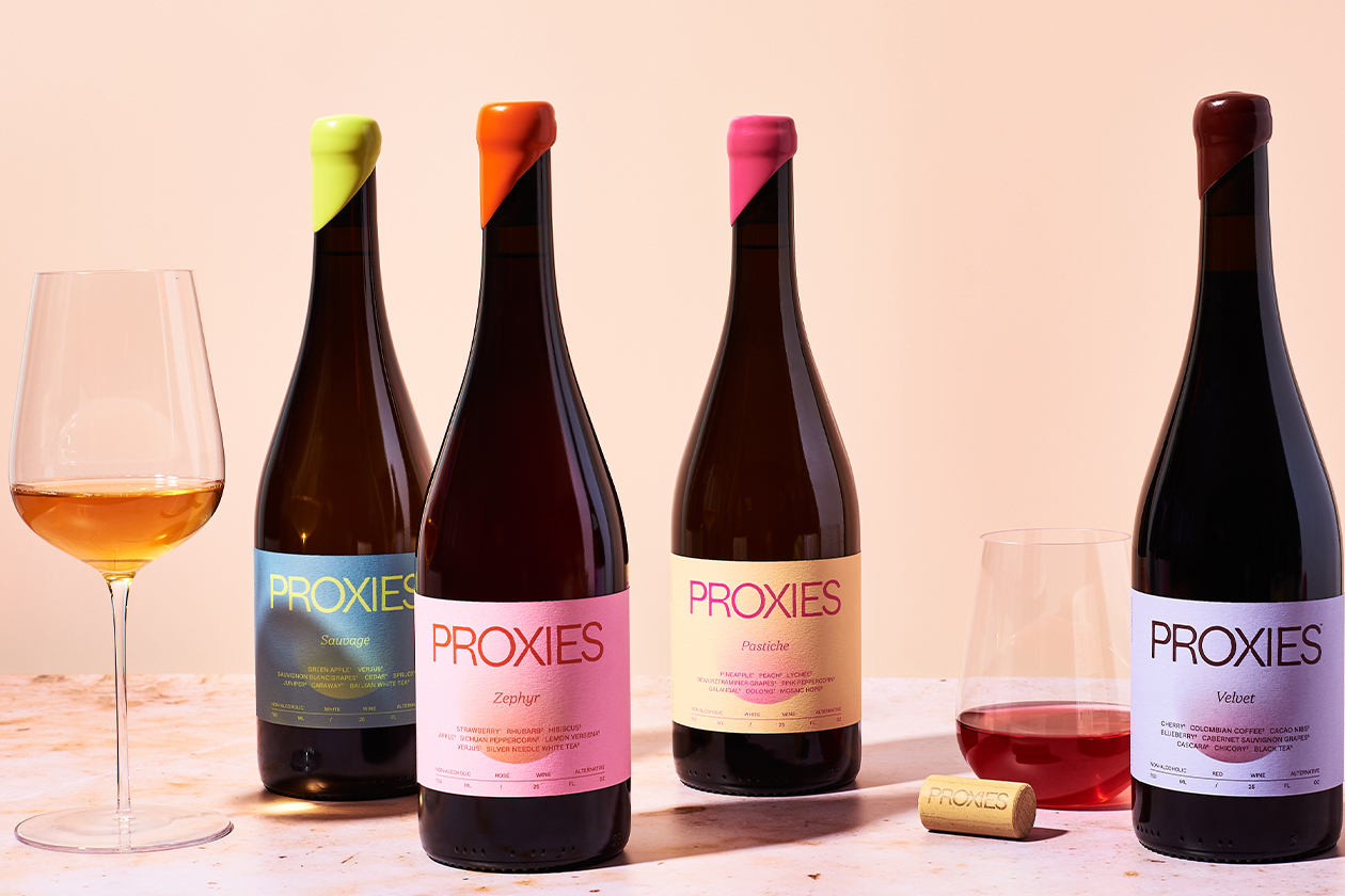 Proxies Nonalcoholic Wine lineup on table.