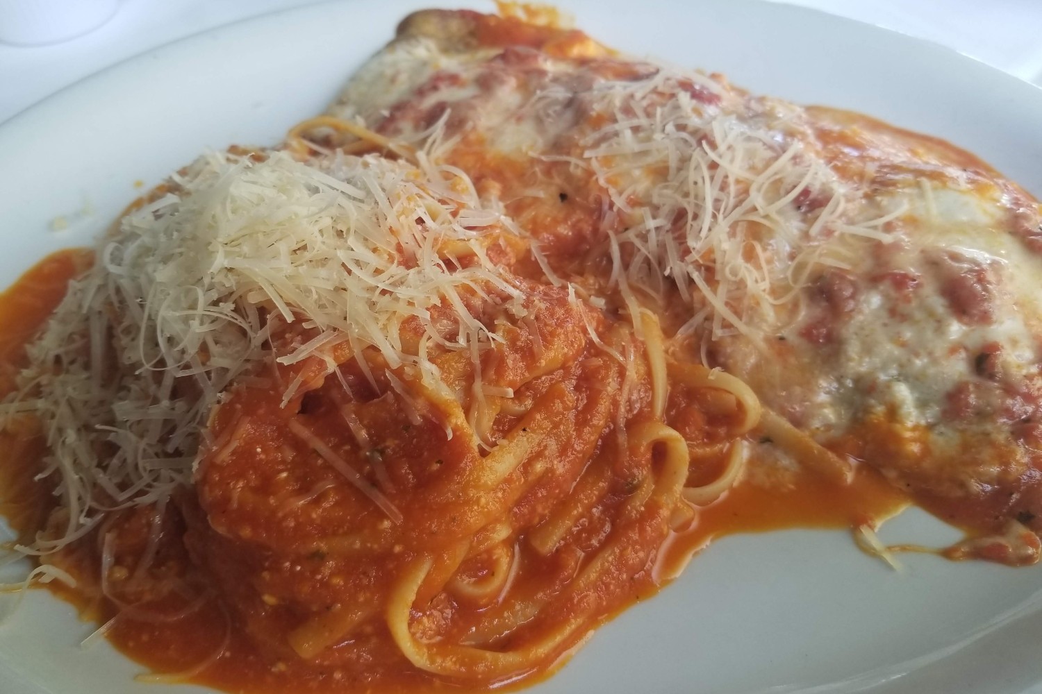 A plate of eggplant parmesan at Stella's Italian in Dana Point, California.