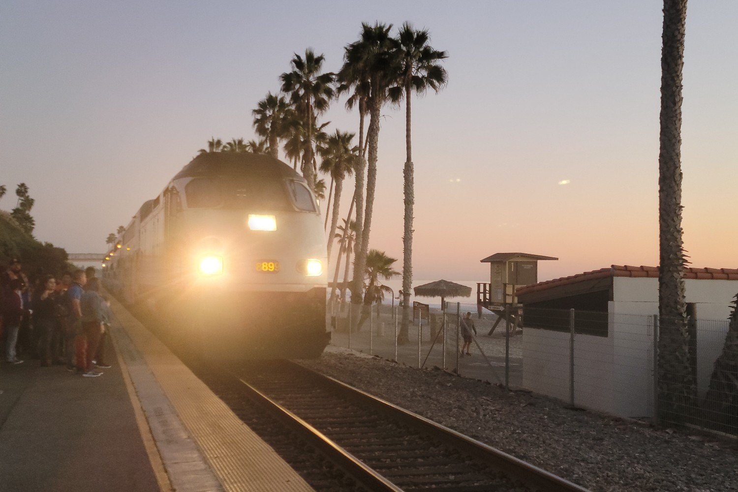 A Metrolink train arrives in San Clemente, California.