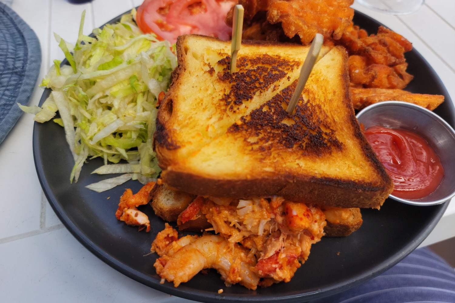 A grilled lobster sandwich at Station Craft Brewery + Kitchen in Dana Point, California.