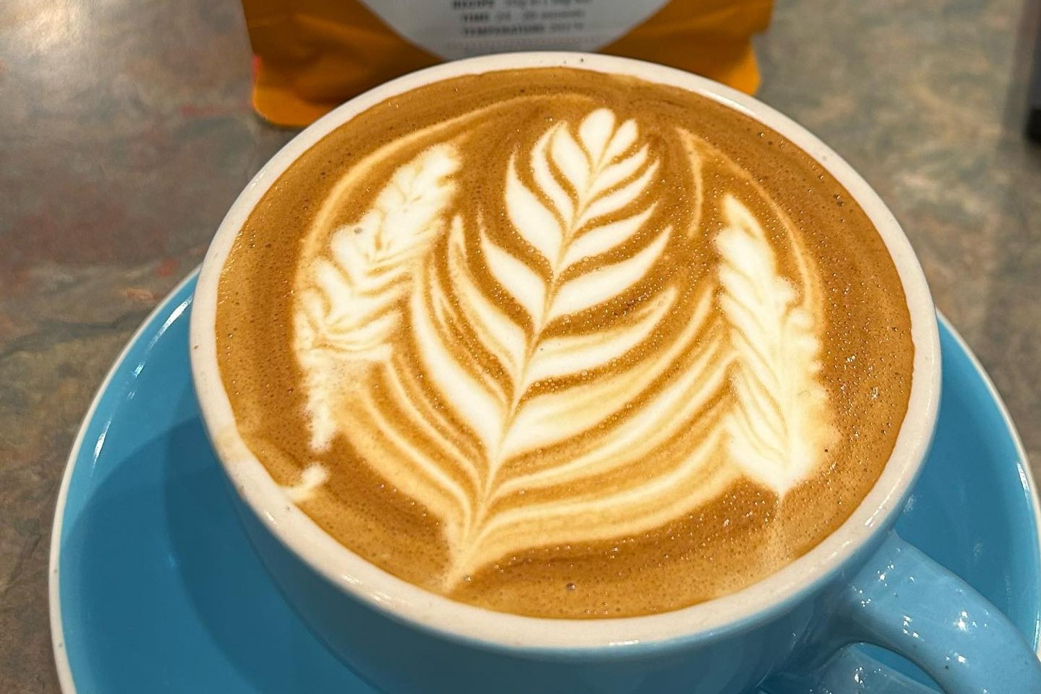 A latte at Rosetta Coffee Brewing Company in Dana Point, California.