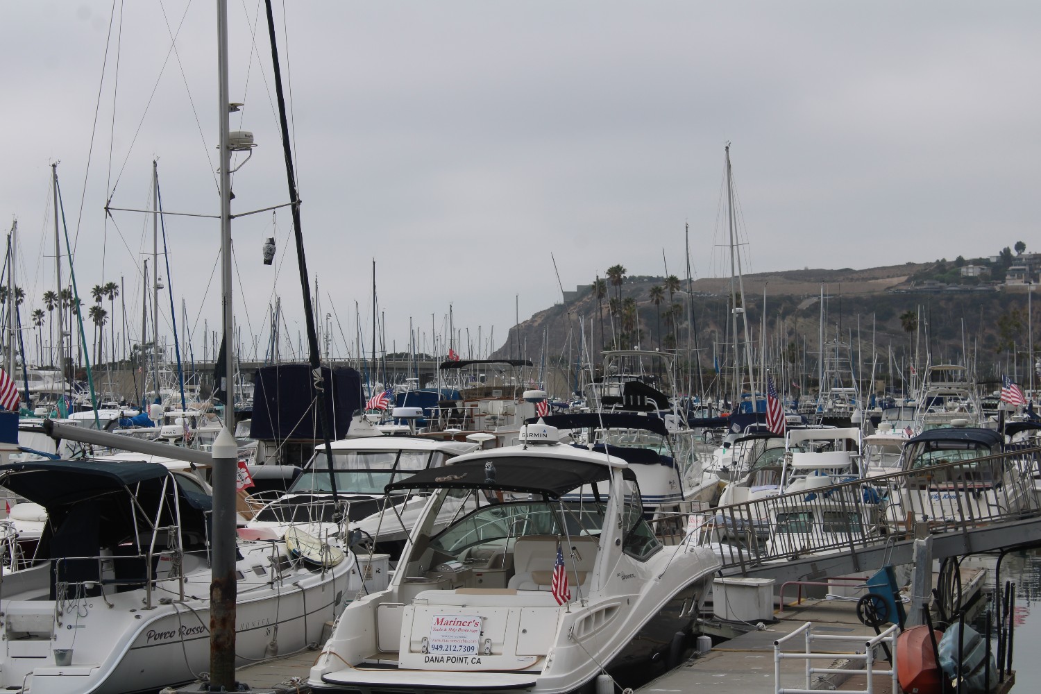 A view of the Dana Point Headlands from Dana Point Harbor in Dana Point, California.