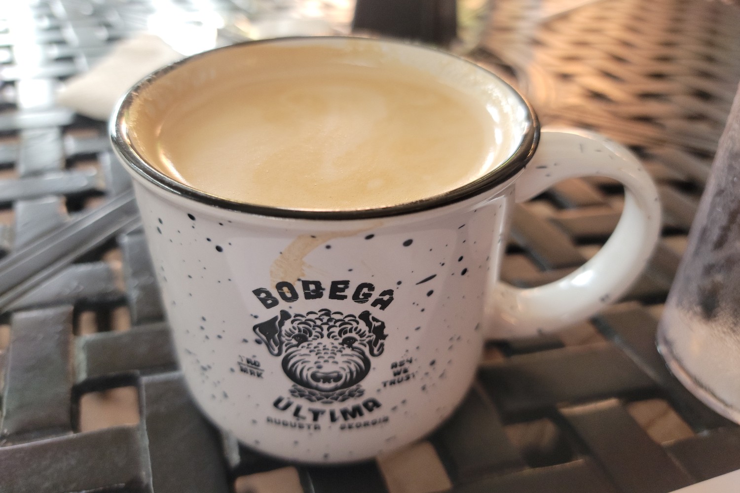 A mug full of coffee at Bodega Ultima in Augusta, Georgia.