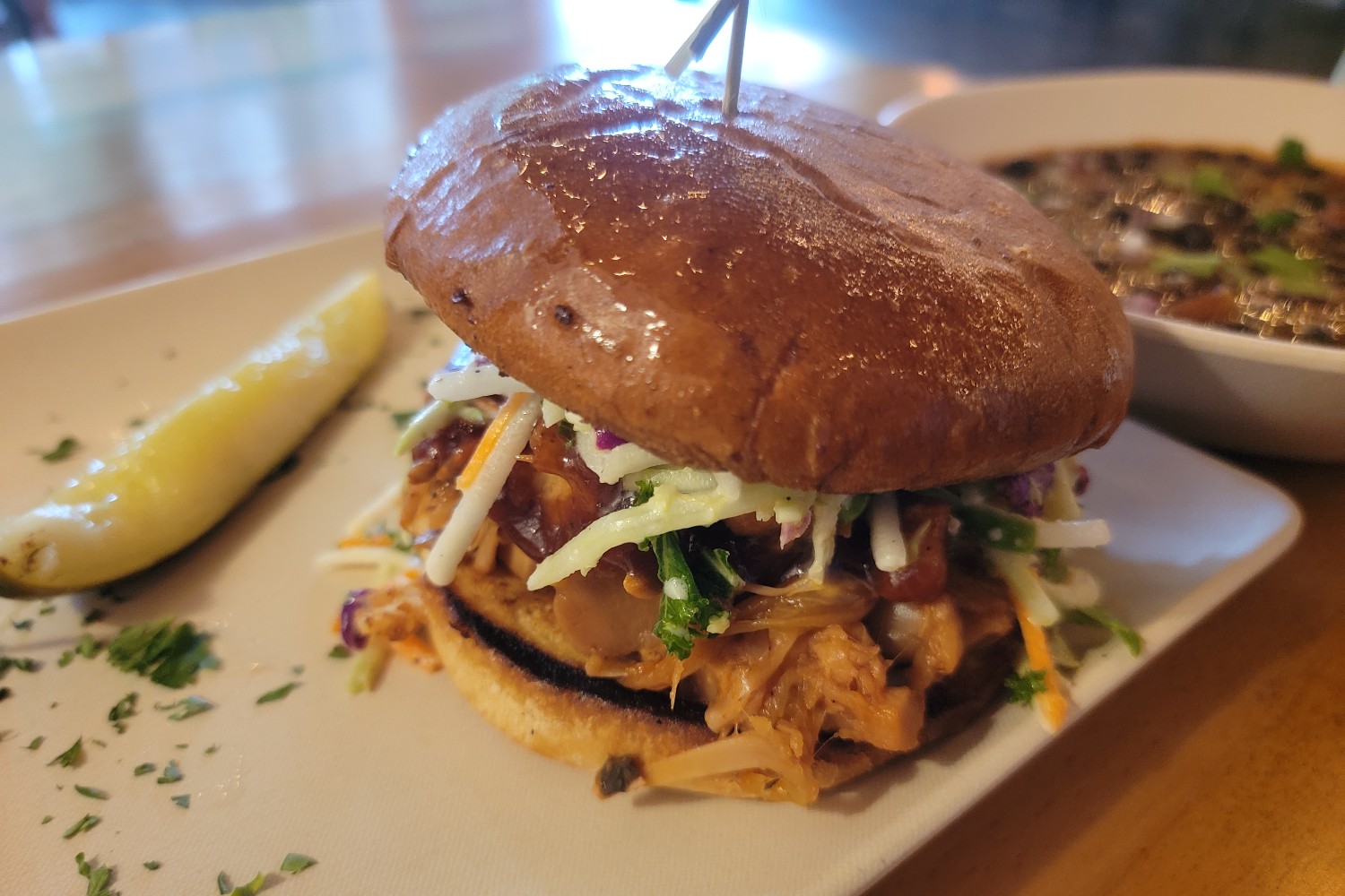 A vegan BBQ jackfruit sandwich at The SolFood Kitchen in Augusta, Georgia.