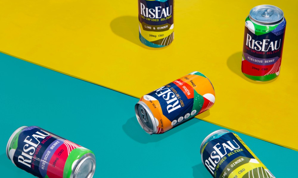 Cans of RisEau cbd drinks.