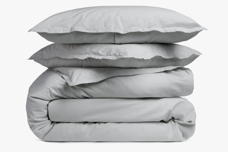 Parachute Percale Duvet Cover Set in gray colorway.