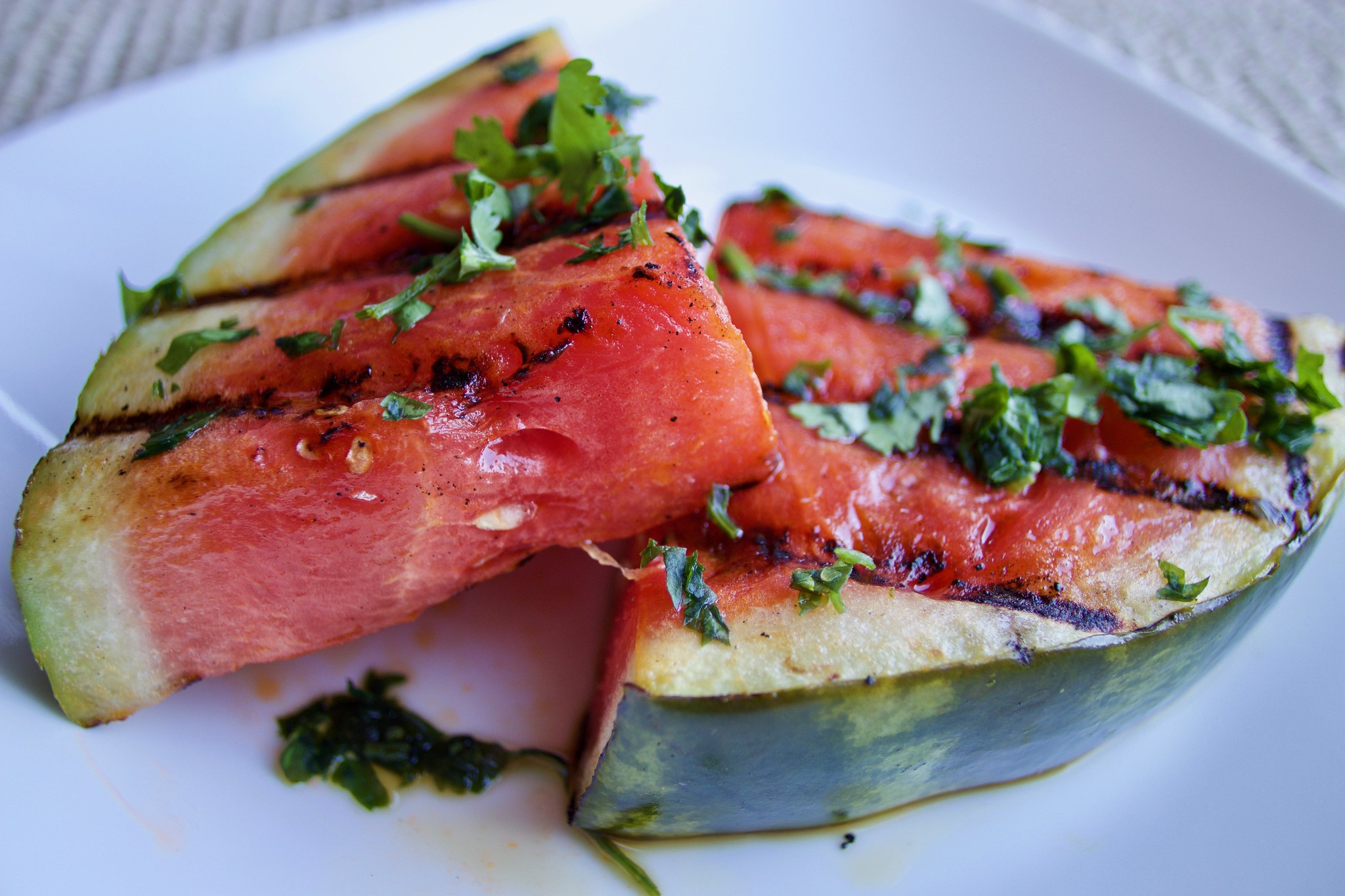 Grilled watermelon with a balsamic drizzle.