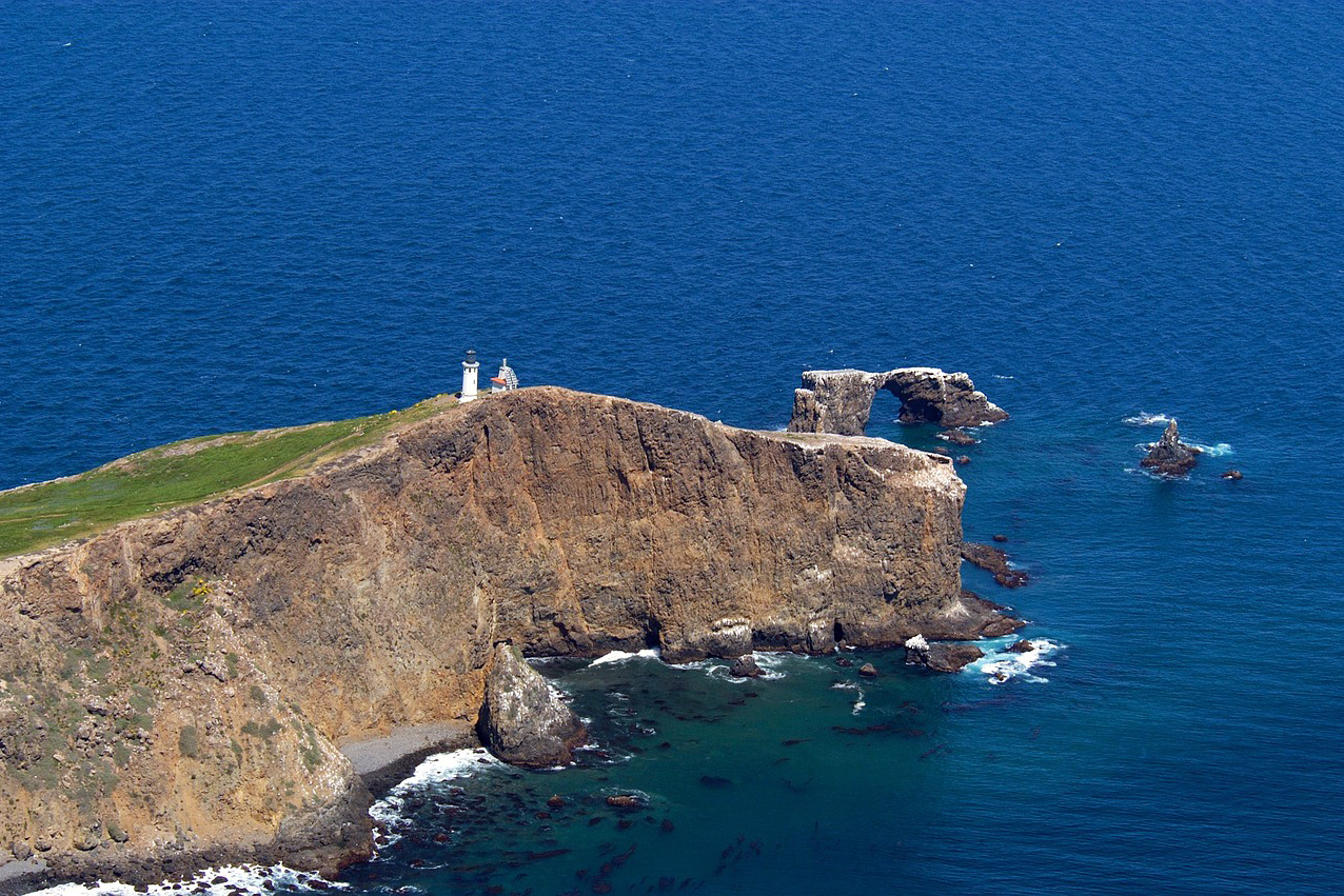 Aerial view of the lighthouse on California's Anacapa Island.