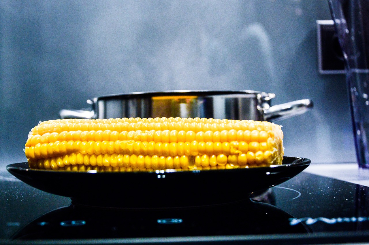 Corn on black plate