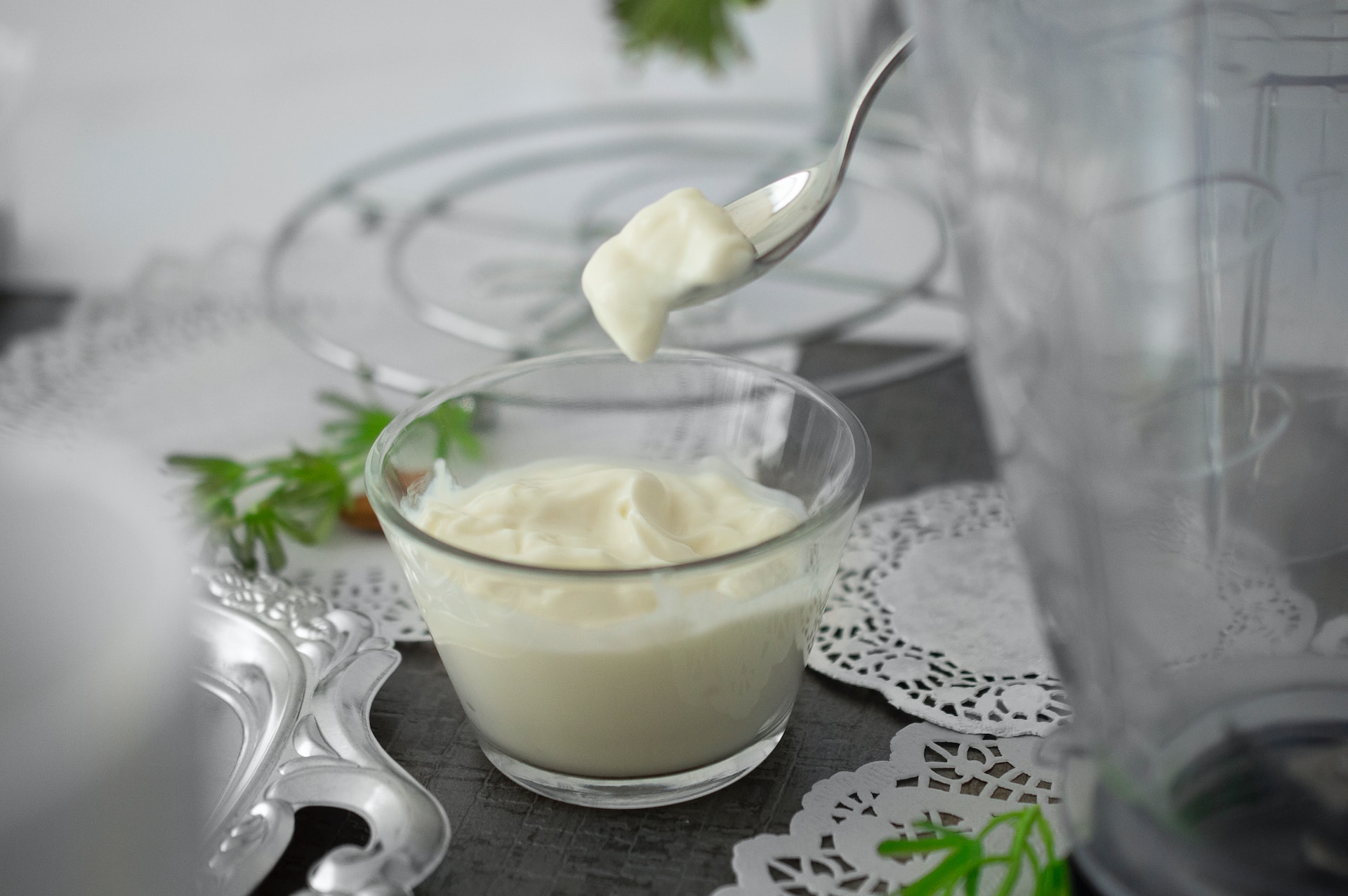 A glass bowl of yogurt