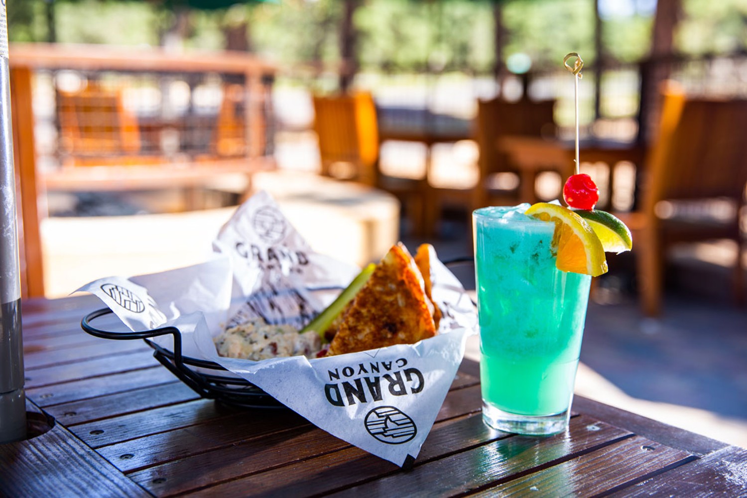 A burger and a blue drink from Yavapai Tavern at the Grand Canyon's South Rim.