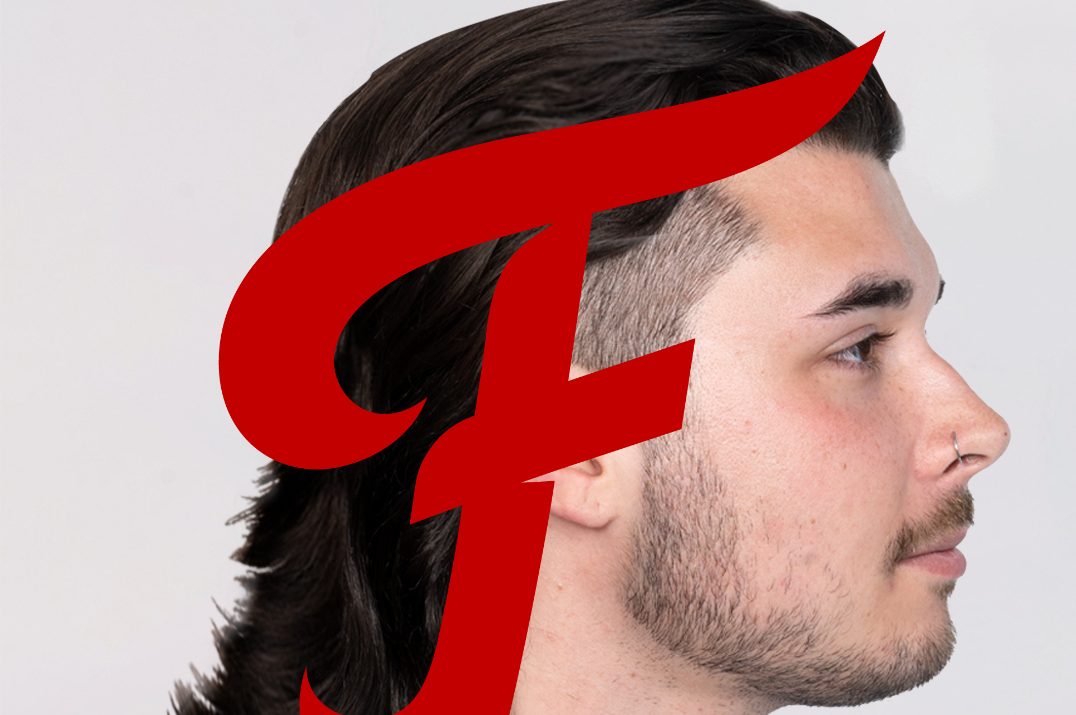 Man with mullet on white background with Fritos logo overlaid