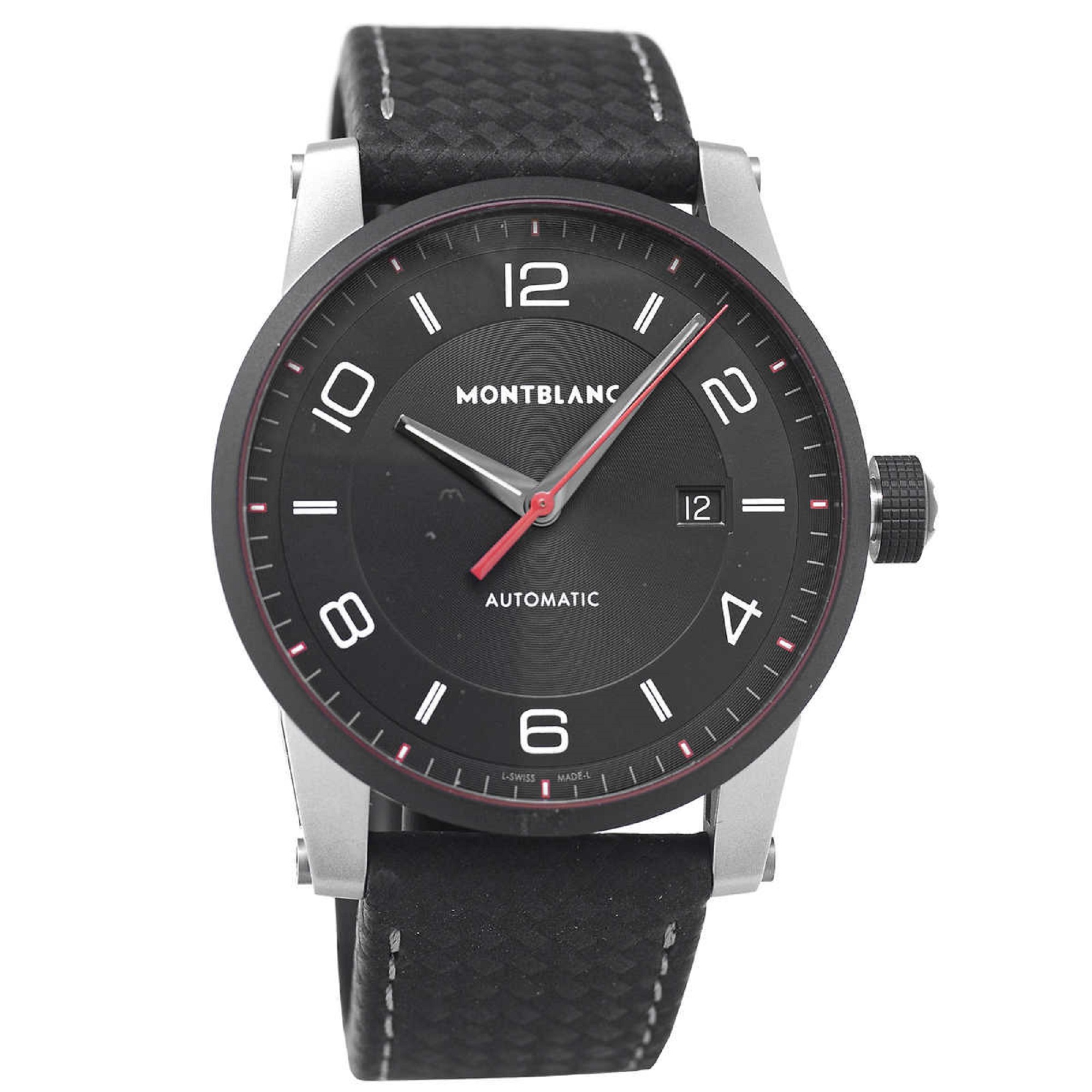 Montblanc watch with leather strap white background