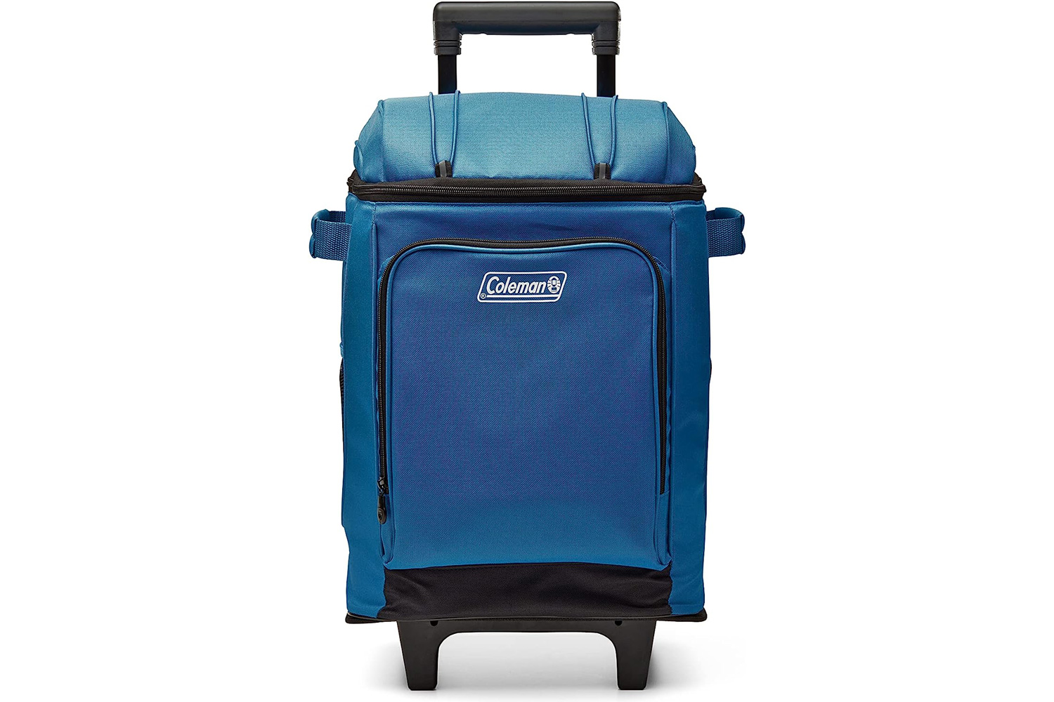 Coleman Chiller Series Insulated Portable Wheeled Soft Cooler in blue against on a white background.