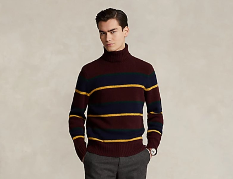 Ralph Lauren Striped Wool Cashmere Blend Turtleneck