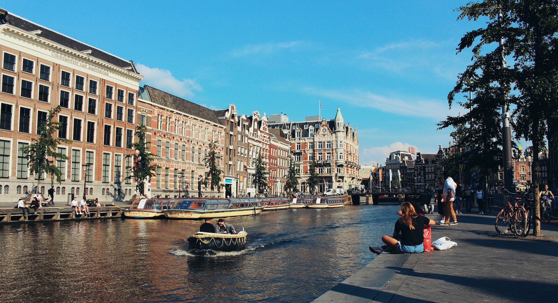 A view of a canal in Amsterdam.