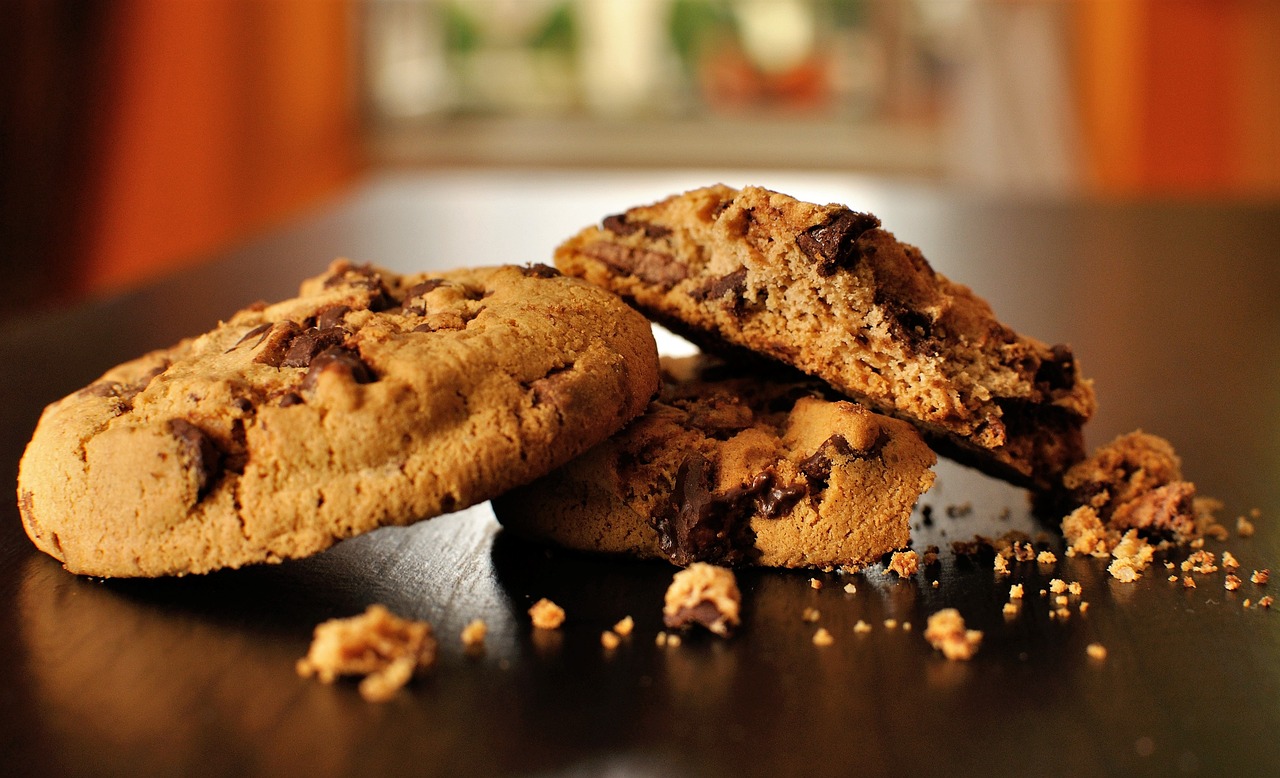 Chocolate chip cookies on a table