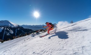 Skiing in the sun at Lake Louise