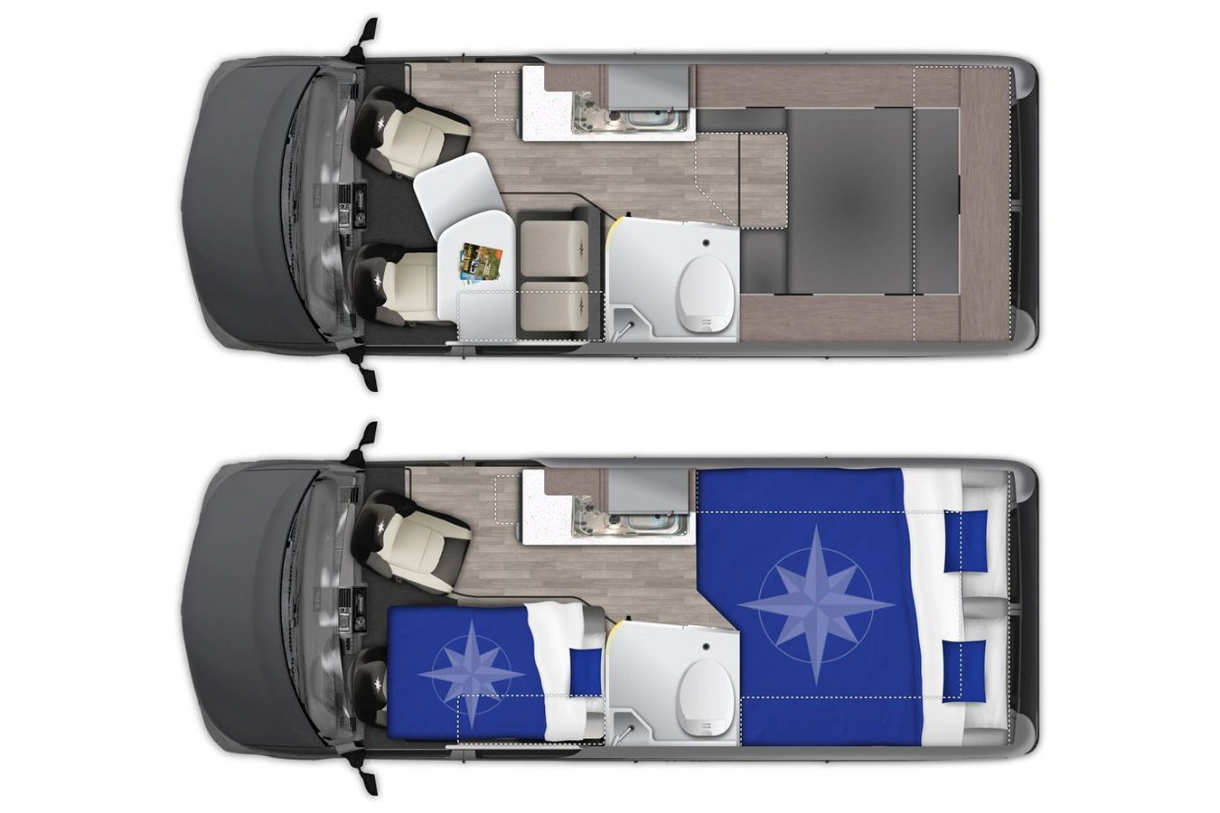 Available layouts of the Westfalia Wave campervan.