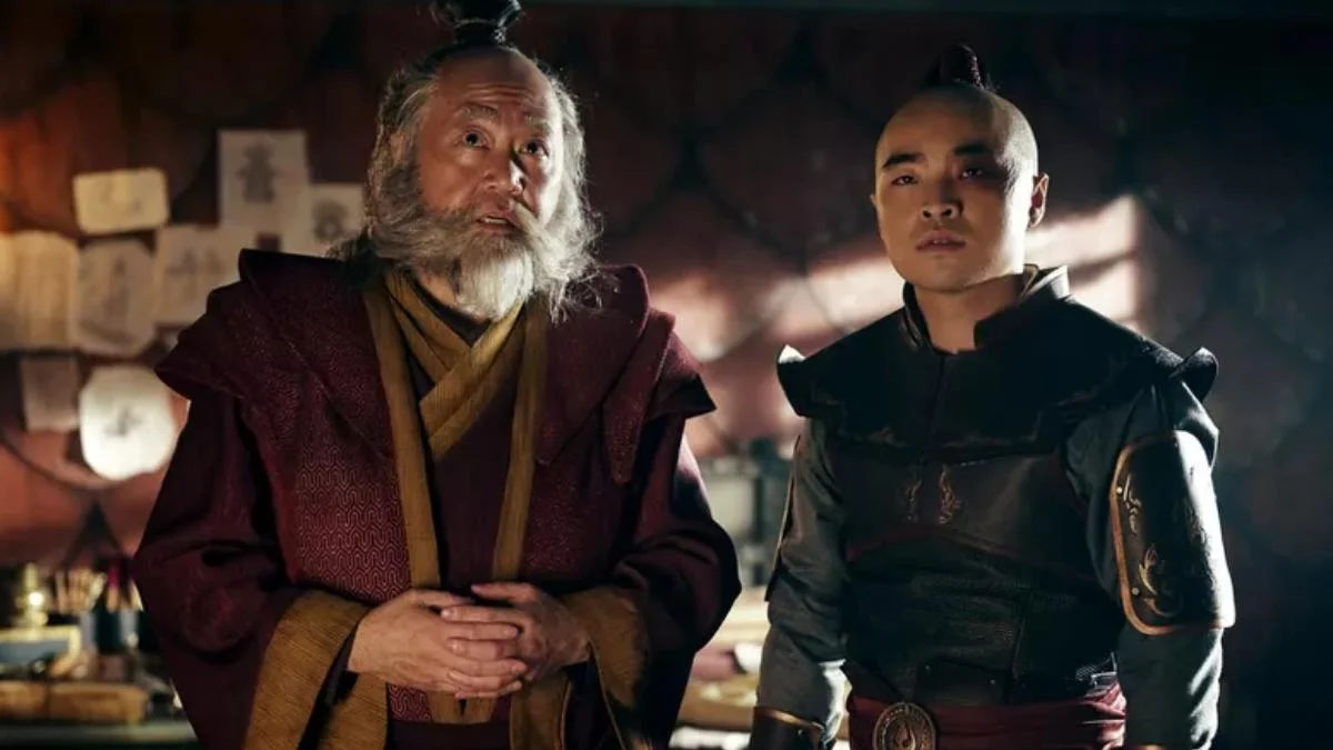 Paul Sun-Hyung Lee and Dallas Liu in Avatar: The Last Airbender.