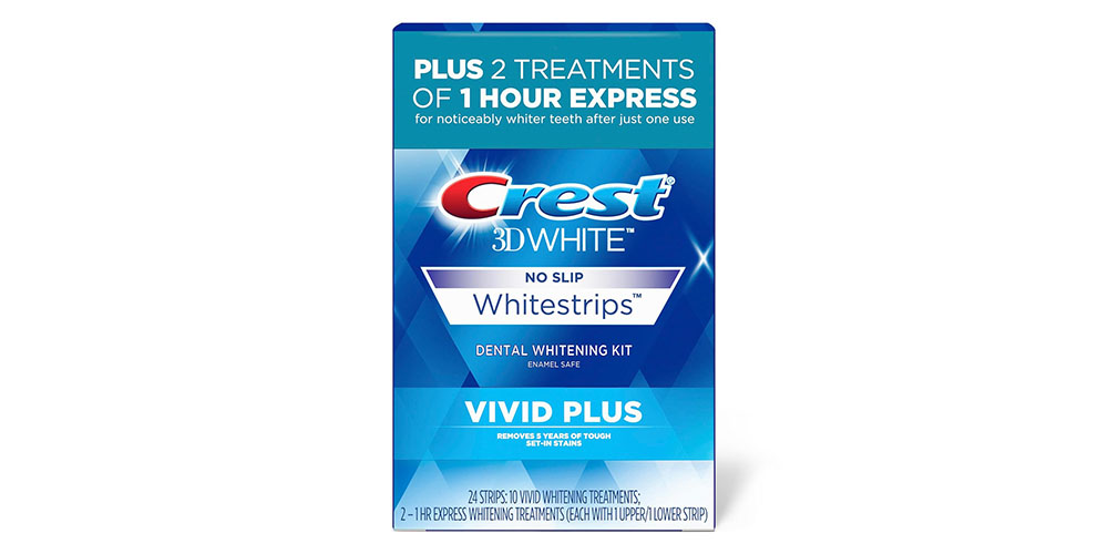 Crest 3D Whitestrips Vivid Plus on a white background.