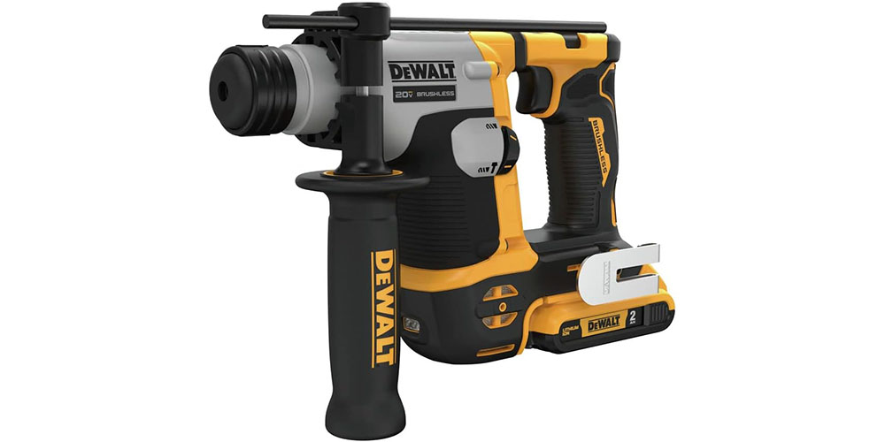 The DeWalt Atomic 20V Max Cordless Rotary Hammer Kit on a white background.