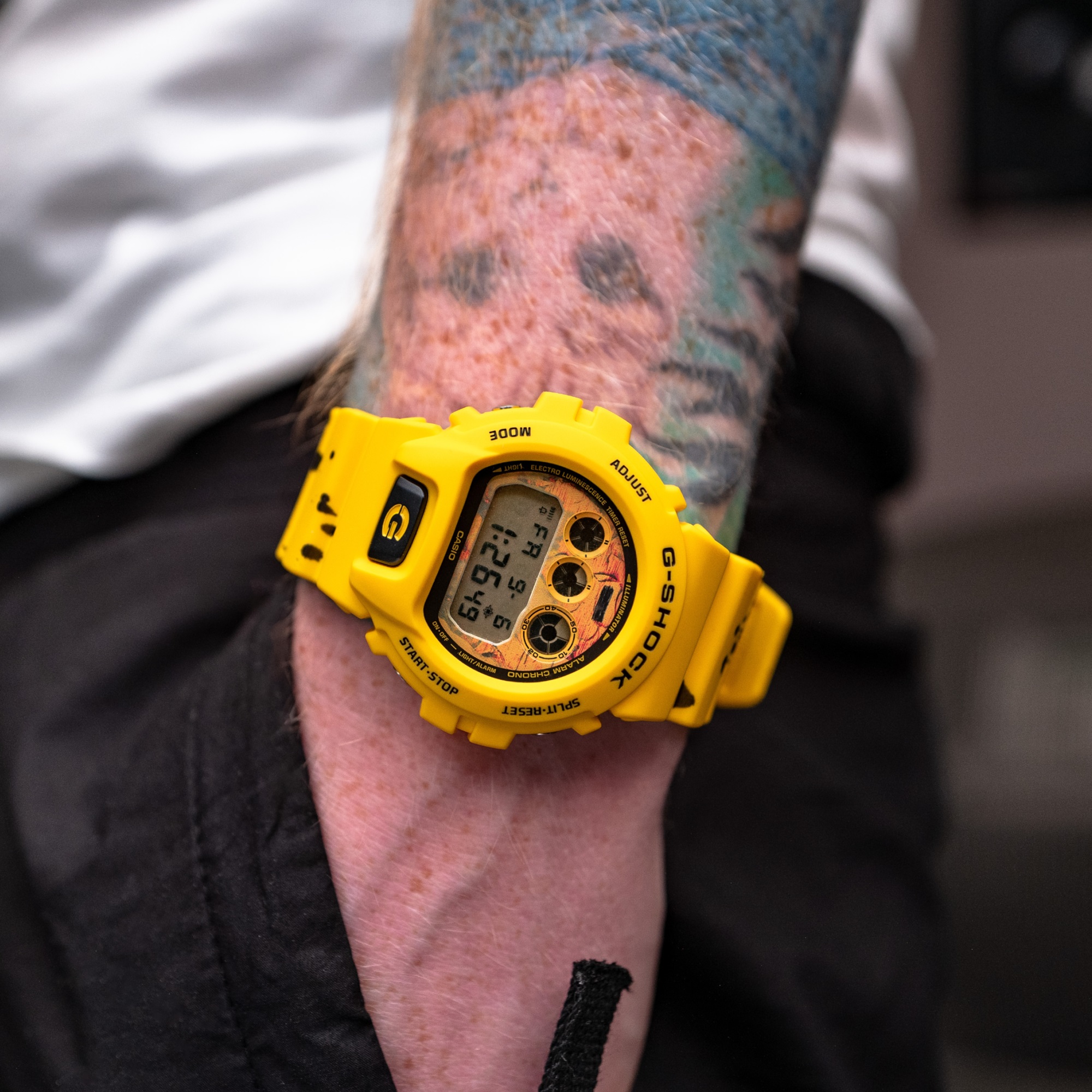 Ed Sheeran G-SHOCK Subtract watch on his wrist