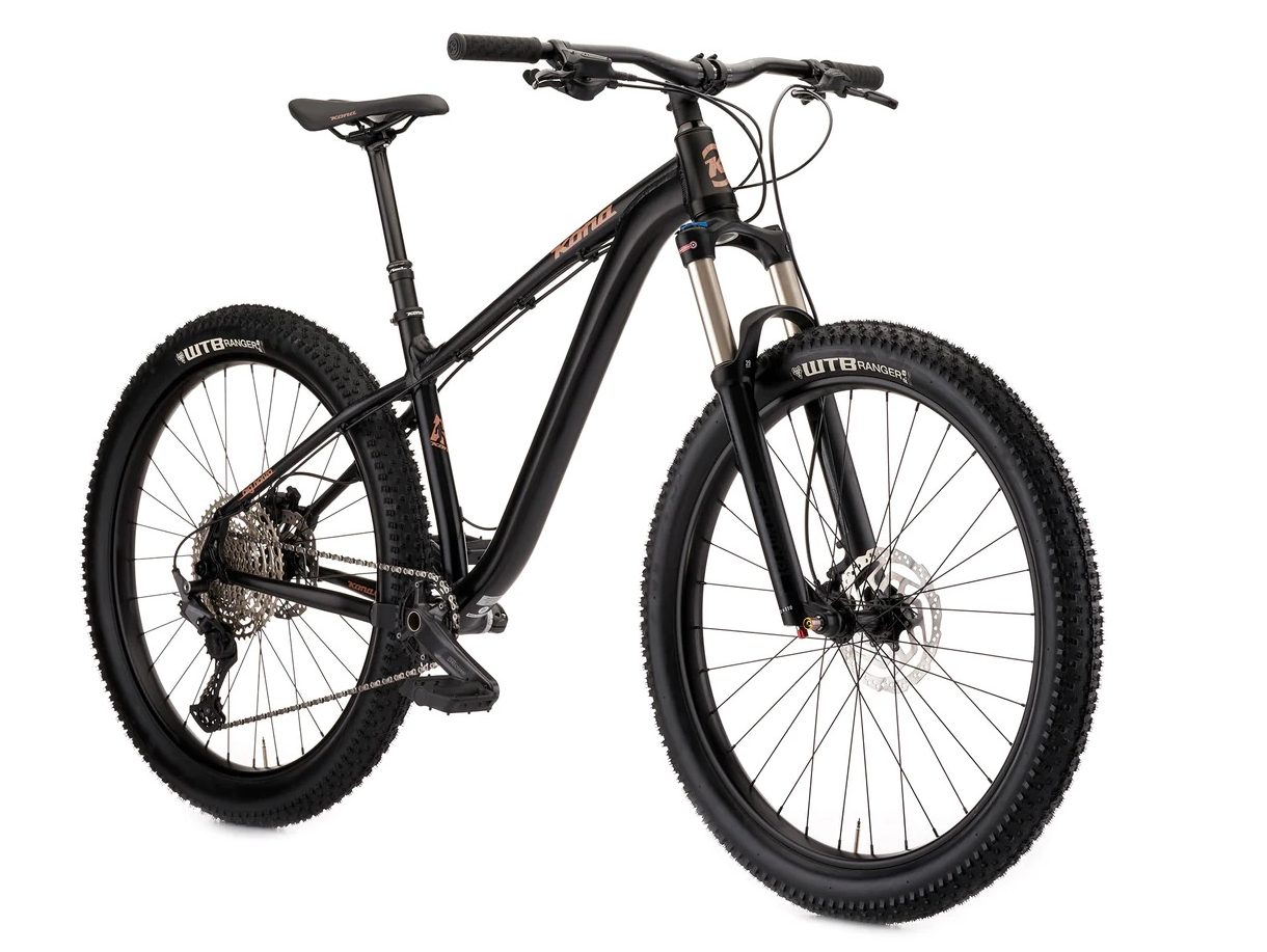 The Kona Big Honzo is a mountain bike with thick tires.