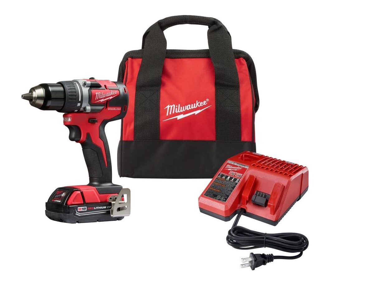 The Milwaukee M18-21P Kit includes a drill, battery, charger, and bag.